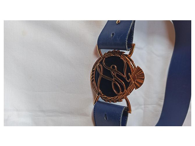 Karl Lagerfeld Gürtel aus blauem Leder mit runder Logo-Schnalle - Ansicht 5