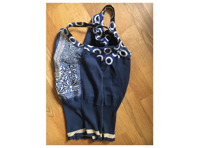 Top in seta Etro blu e ecru Blu navy - vista 4