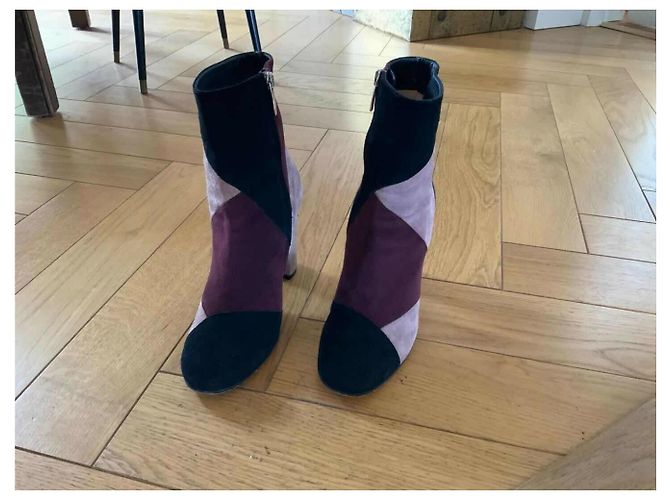 Botines Gianvito Rossi Negro Rosa Burdeos - vista 10