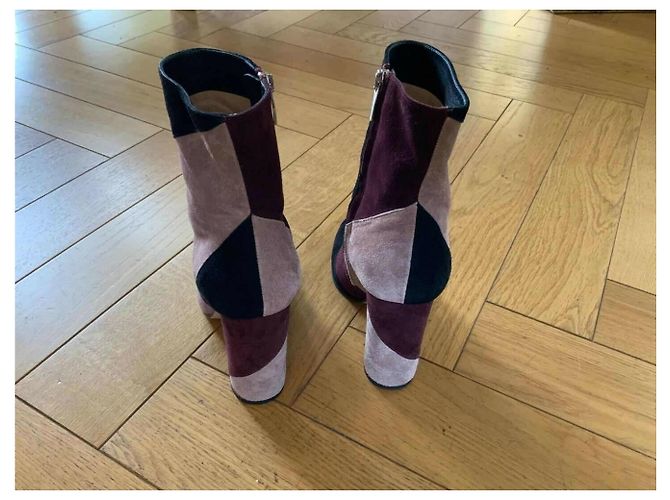 Botines Gianvito Rossi Negro Rosa Burdeos - vista 11