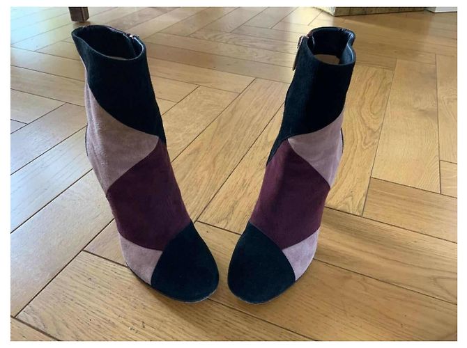 Botines Gianvito Rossi Negro Rosa Burdeos - vista 4