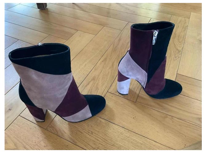 Botines Gianvito Rossi Negro Rosa Burdeos - vista 6