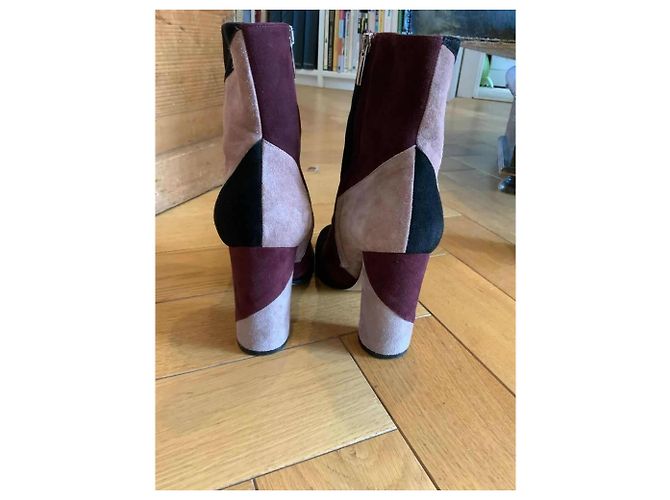 Botines Gianvito Rossi Negro Rosa Burdeos - vista 7