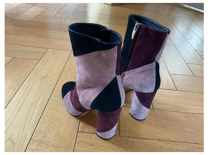 Botines Gianvito Rossi Negro Rosa Burdeos - vista 8