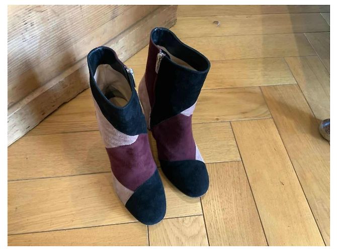 Botines Gianvito Rossi Negro Rosa Burdeos - vista 9