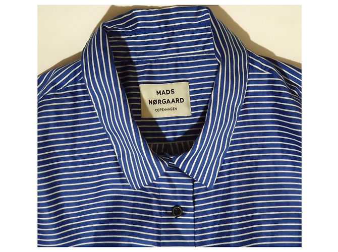 Camicia Tunica Mads Norgaard Rigata Blu Bianca Cotone Bianco - vista 3