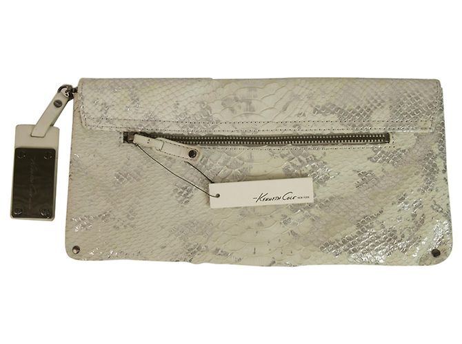 Kenneth Cole Cinza Prata Brilhante Couro de Cobra Flap top Clutch Bag Handbag - vista 2