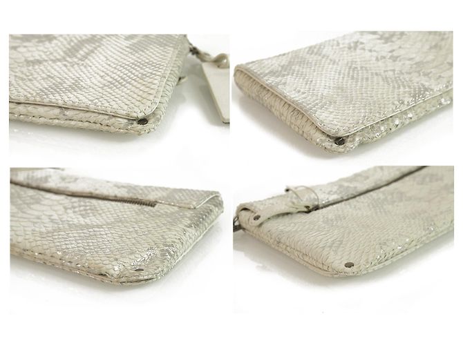 Kenneth Cole Cinza Prata Brilhante Couro de Cobra Flap top Clutch Bag Handbag - vista 4