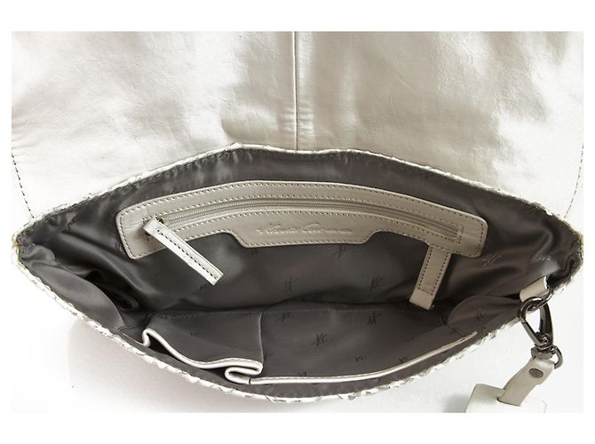Kenneth Cole Cinza Prata Brilhante Couro de Cobra Flap top Clutch Bag Handbag - vista 8