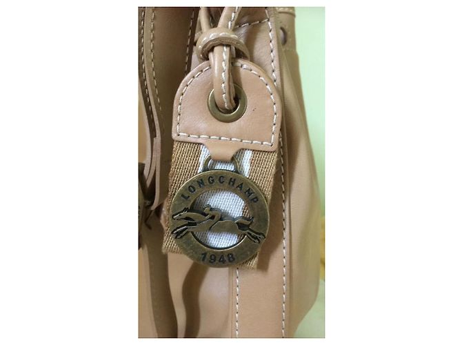 Borsa a secchiello Longchamp in pelle beige - vista 3
