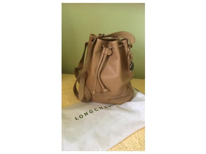 Borsa a secchiello Longchamp in pelle beige - vista 7