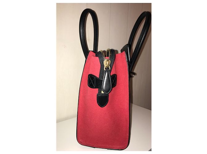Borsa Céline Luggage Rossa ed Eggshell Pelle e Lino Rosso Bianco sporco - vista 3