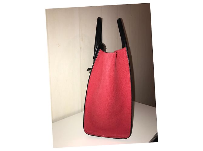 Borsa Céline Luggage Rossa ed Eggshell Pelle e Lino Rosso Bianco sporco - vista 4