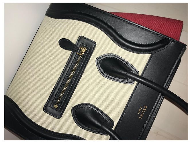 Borsa Céline Luggage Rossa ed Eggshell Pelle e Lino Rosso Bianco sporco - vista 6