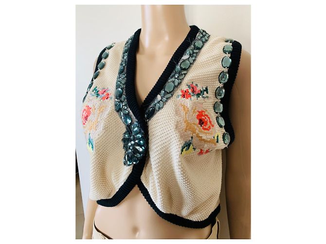 Autre Marque Siv Elise Seland Strickweste Beige Seide Baumwolle L - Ansicht 2
