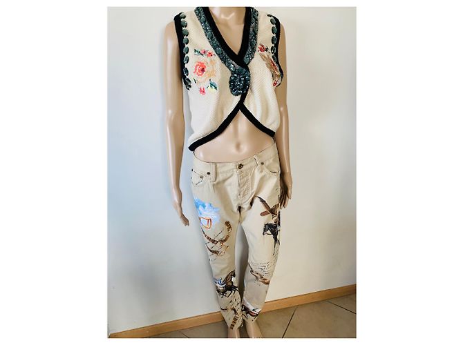 Autre Marque Siv Elise Seland Strickweste Beige Seide Baumwolle L - Ansicht 3