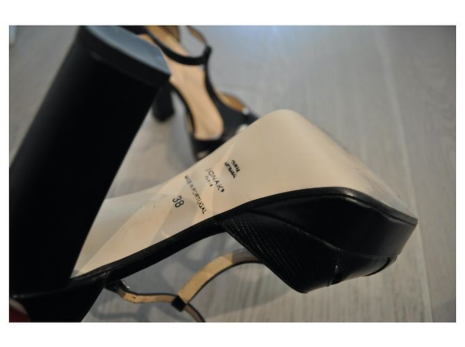 Jonak Black Leather Platform Heels Size 38 - view 3