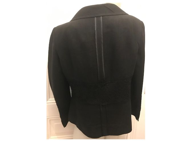 Dolce & Gabbana Giacca nera in lino e cotone con pizzo Nero - vista 2