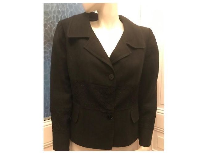 Dolce & Gabbana Giacca nera in lino e cotone con pizzo Nero - vista 3