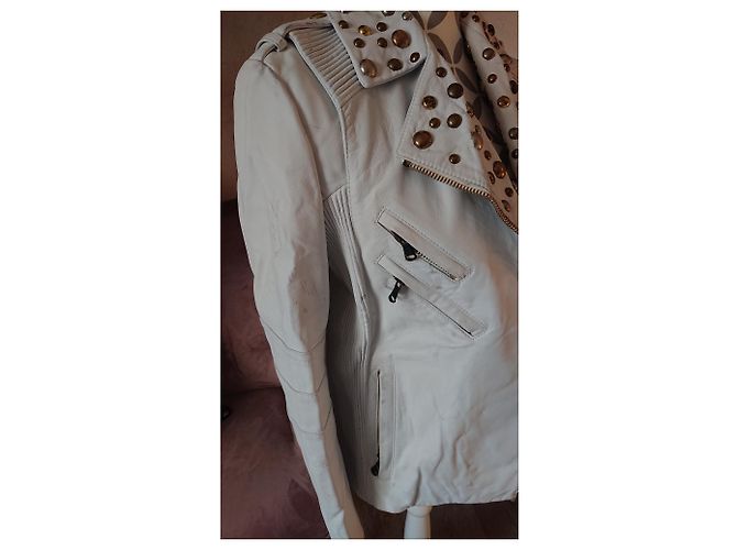 Pierre Balmain Perfecto Lederjacke Weiß - Ansicht 10