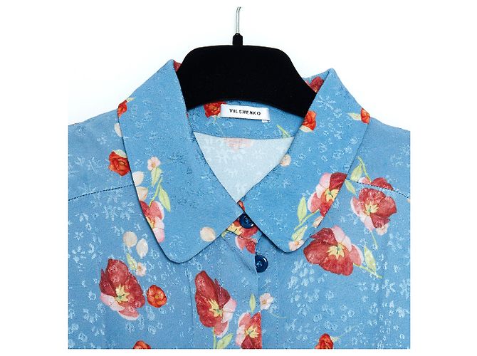Vilshenko Georgia Bluse aus blauer Damast-Viskose - Ansicht 2