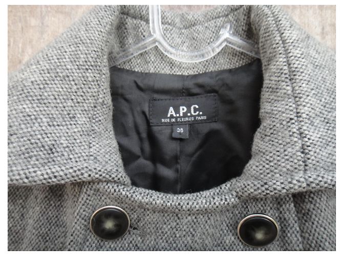 Abrigo Apc de tweed de lana gris corte trapecio 36 - vista 3