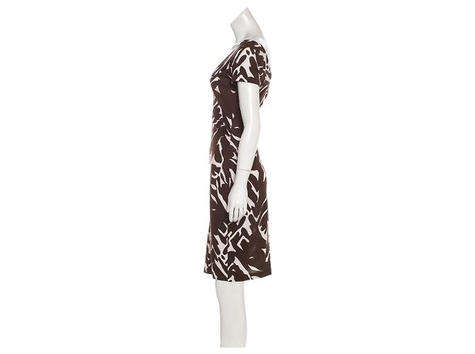 Diane Von Furstenberg Vestido de seda DvF Esotovan US 4 Castaño Blanco - vista 2