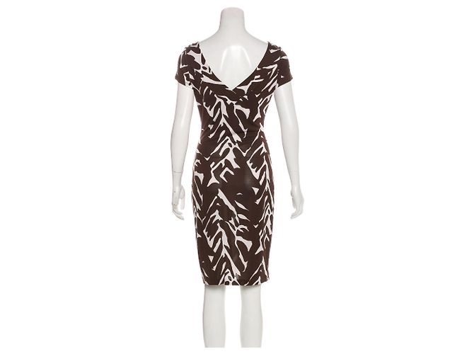 Diane Von Furstenberg Vestido de seda DvF Esotovan US 4 Castaño Blanco - vista 3