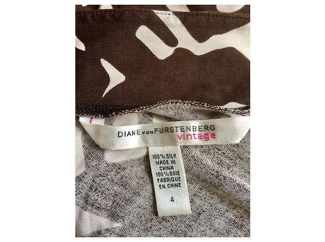 Diane Von Furstenberg Vestido de seda DvF Esotovan US 4 Castaño Blanco - vista 4