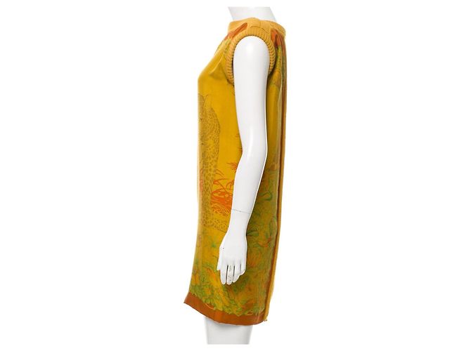 Hermès Jungle Love silk sleeveless mini dress mustard - view 2