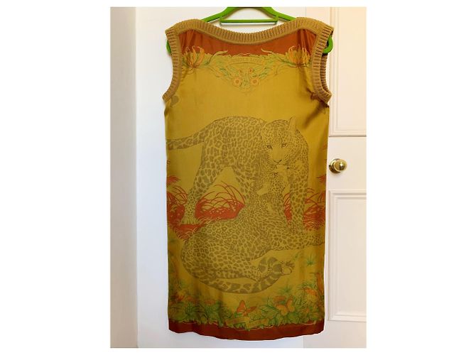 Hermès Jungle Love silk sleeveless mini dress mustard - view 4