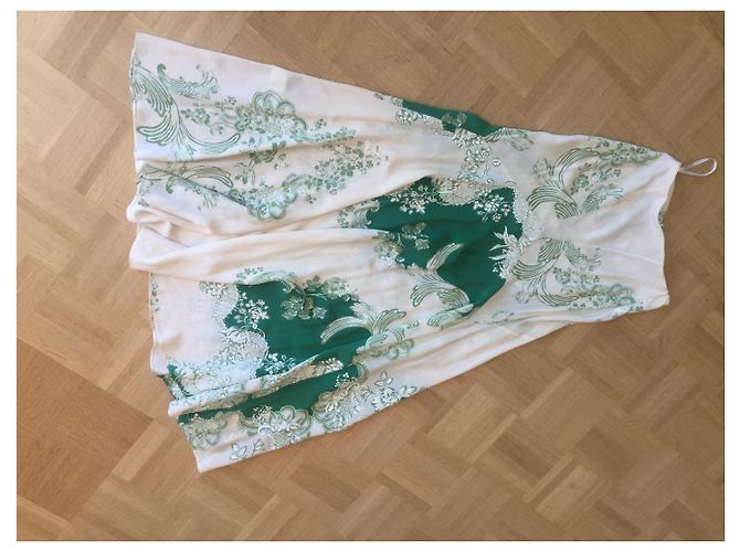 Falda larga Roberto Cavalli de seda blanca y verde Blanco - vista 2