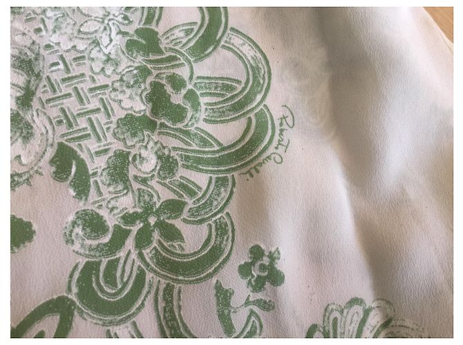 Falda larga Roberto Cavalli de seda blanca y verde Blanco - vista 7