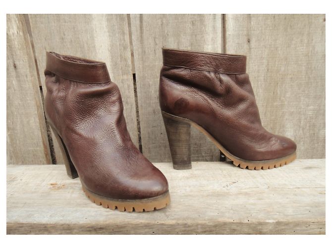 Botas Chloé de cuero marrón oscuro 38,5 - vista 3