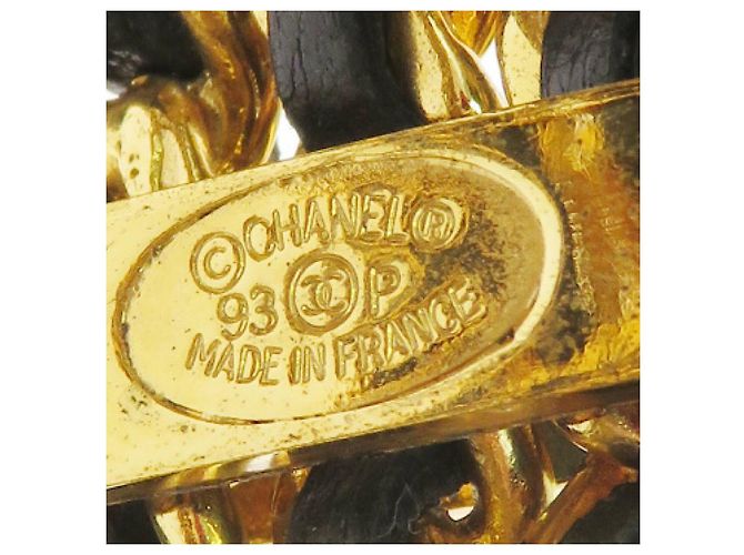 Chanel Couro tecido banhado a ouro 7 Pulseira de punho de anel Preto Dourado - vista 8