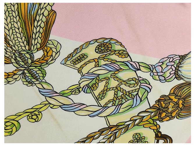 Sciarpa di seta Hermès Le Timbalier Rosa e Bianca 90x90cm Bianco Multicolore - vista 12