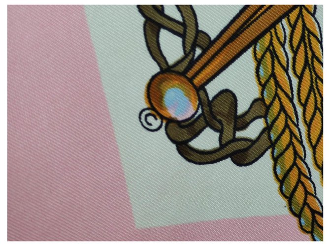 Sciarpa di seta Hermès Le Timbalier Rosa e Bianca 90x90cm Bianco Multicolore - vista 13
