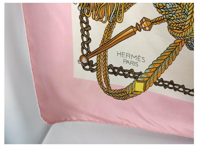 Sciarpa di seta Hermès Le Timbalier Rosa e Bianca 90x90cm Bianco Multicolore - vista 4