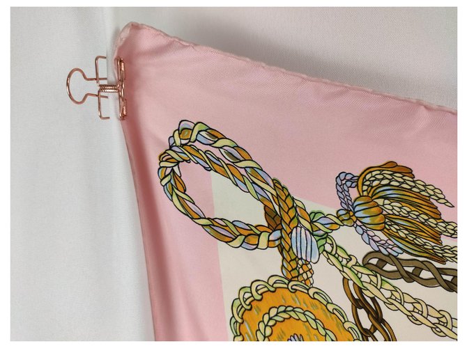 Sciarpa di seta Hermès Le Timbalier Rosa e Bianca 90x90cm Bianco Multicolore - vista 6