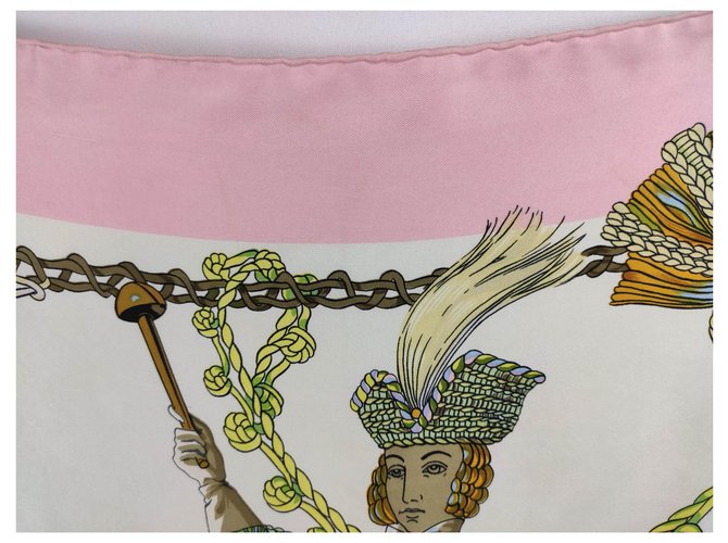 Sciarpa di seta Hermès Le Timbalier Rosa e Bianca 90x90cm Bianco Multicolore - vista 7