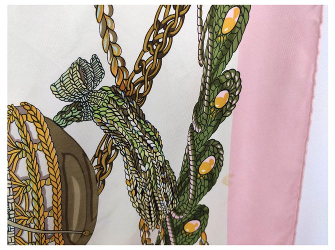 Sciarpa di seta Hermès Le Timbalier Rosa e Bianca 90x90cm Bianco Multicolore - vista 9