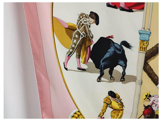 Hermès Plaza de toros Rosa Roja Beige Dorado Azul claro - vista 11