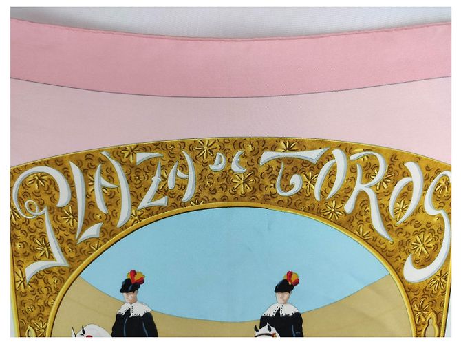 Hermès Plaza de toros Rosa Roja Beige Dorado Azul claro - vista 13