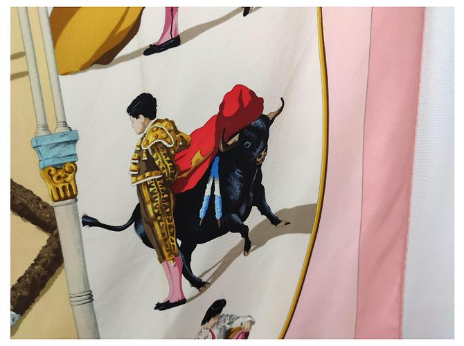 Hermès Plaza de toros Rosa Roja Beige Dorado Azul claro - vista 15