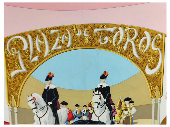 Hermès Plaza de toros Rosa Roja Beige Dorado Azul claro - vista 4