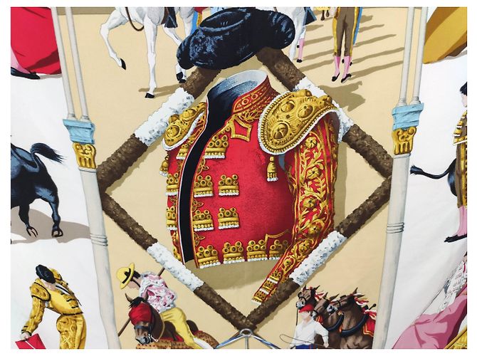Hermès Plaza de toros Rosa Roja Beige Dorado Azul claro - vista 7