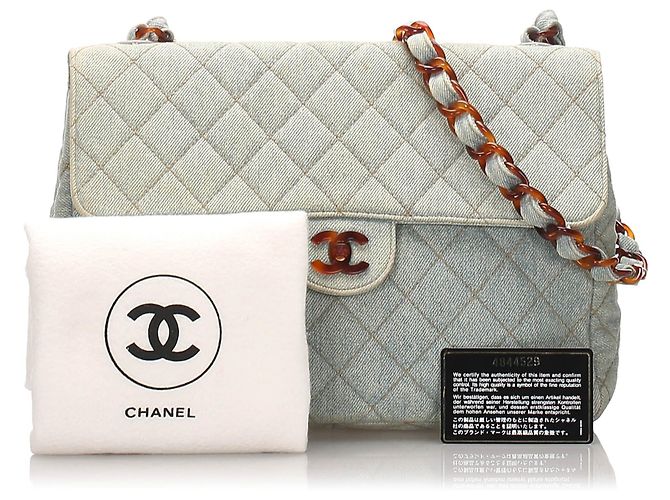 Borsa a patta in denim Matelasse blu Chanel - vista 11