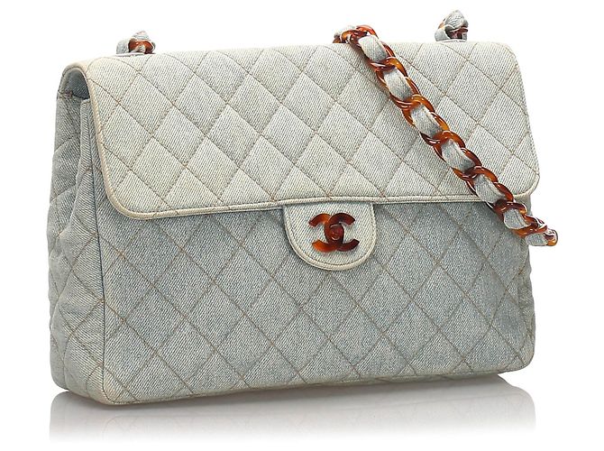 Borsa a patta in denim Matelasse blu Chanel - vista 2