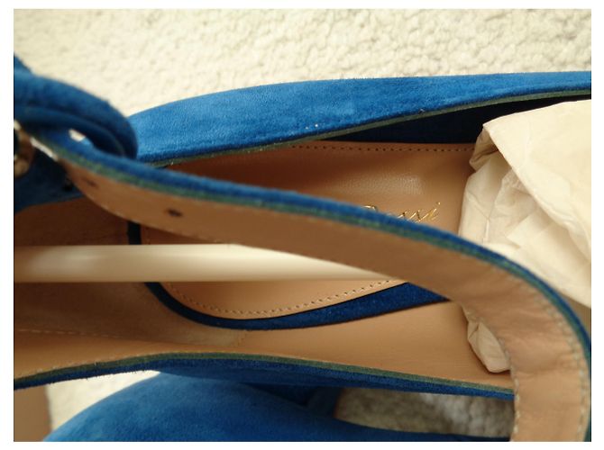 Décolleté Gianvito Rossi Greta Mid in suede blu - vista 12