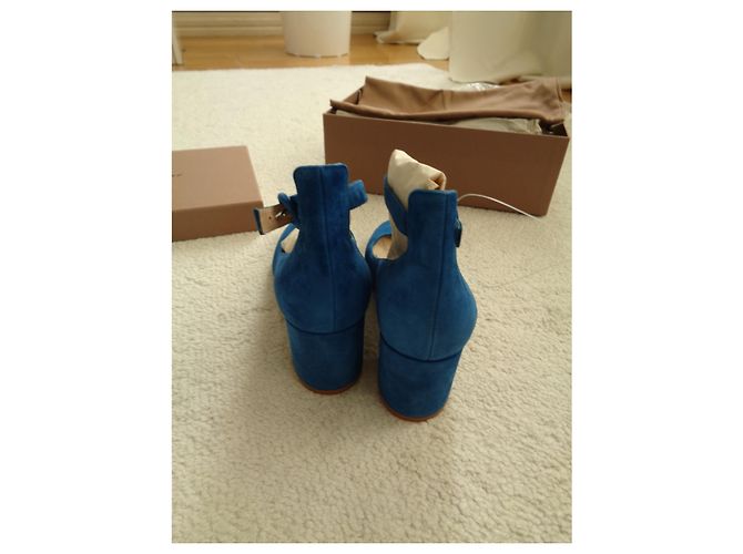 Décolleté Gianvito Rossi Greta Mid in suede blu - vista 13